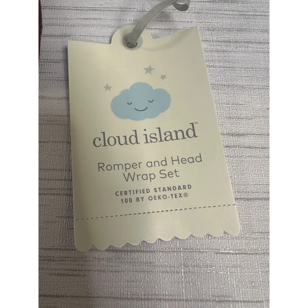 Cloud Island Baby Girls Romper Head Wrap Set 12M Maroon Striped Ribbed Knit NWT